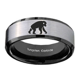 10mm-Chimpanzee-Beveled-Brushed-Silver-Black-Tungsten-Custom-Mens-Ring