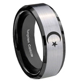 8mm-Crescent-Moon-Stars-Beveled-Brush-Black-2-Tone-Tungsten-Men's-Bands-Ring