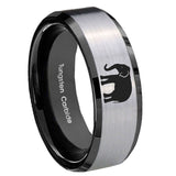 10mm-Elephant-Beveled-Brushed-Silver-Black-Tungsten-Custom-Mens-Ring