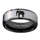 10mm-Elephant-Beveled-Brushed-Silver-Black-Tungsten-Custom-Mens-Ring