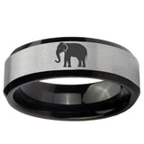 5, 8mm Elephant Beveled Brush Black 2 Tone Tungsten Ring