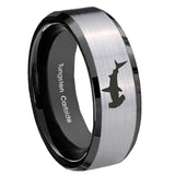 10mm-Hammerhead-Shark-Beveled-Brushed-Silver-Black-Tungsten-Custom-Mens-Ring