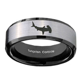 10mm-Hammerhead-Shark-Beveled-Brushed-Silver-Black-Tungsten-Custom-Mens-Ring