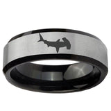 5, 8mm Hammerhead Shark Beveled Brush Black 2 Tone Tungsten Ring