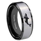 10mm-Keller-Whale-Beveled-Brushed-Silver-Black-Tungsten-Custom-Mens-Ring