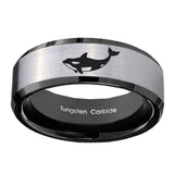 10mm-Keller-Whale-Beveled-Brushed-Silver-Black-Tungsten-Custom-Mens-Ring