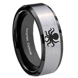 10mm-Octopus-Beveled-Brushed-Silver-Black-Tungsten-Custom-Mens-Ring