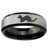 5, 8mm Otter Beveled Brush Black 2 Tone Tungsten Ring