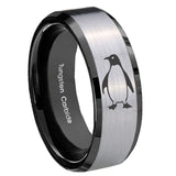 10mm-Penguin-Beveled-Brushed-Silver-Black-Tungsten-Custom-Mens-Ring