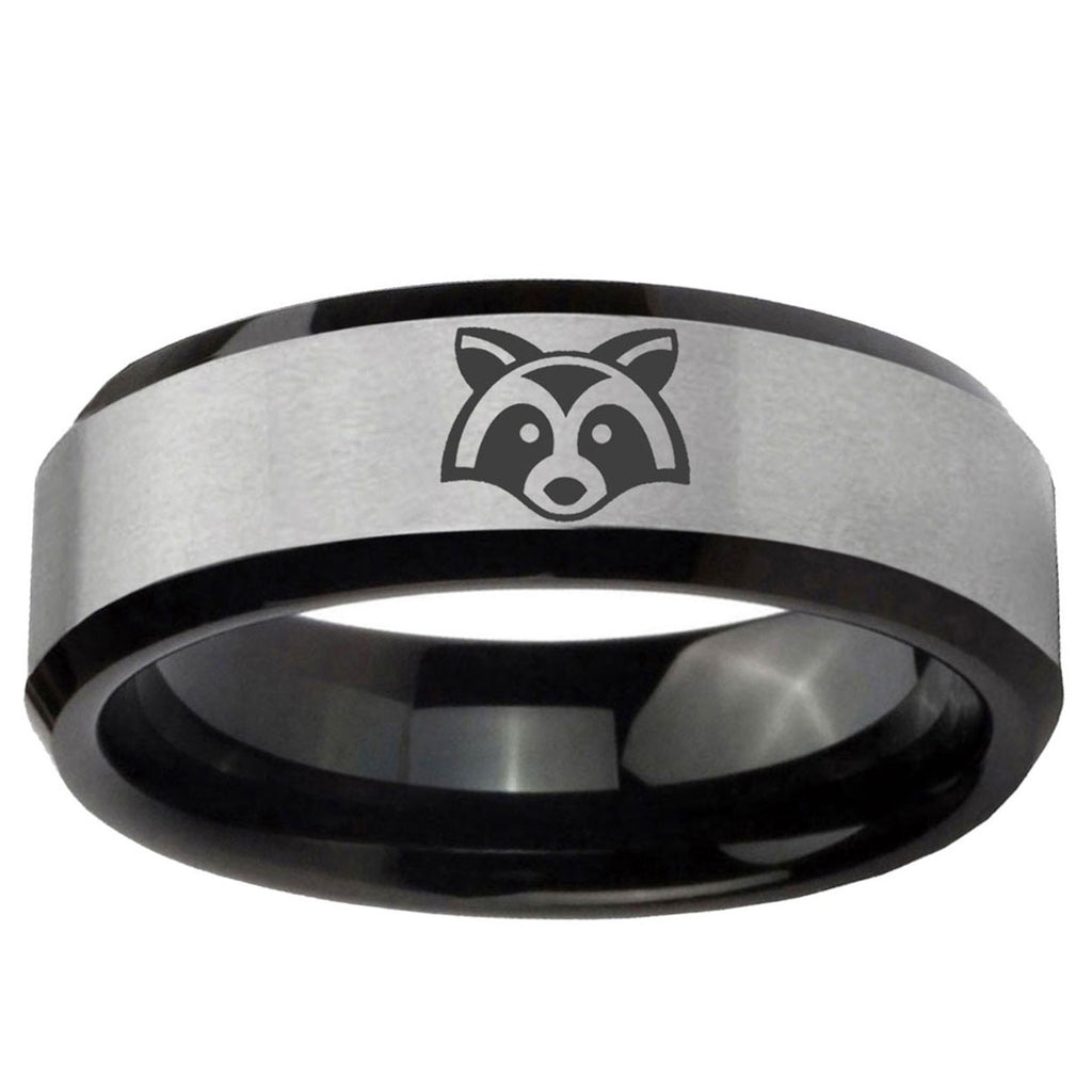 5mm Raccoon Two-Tone Beveled Gray Black Tungsten Wedding Ring