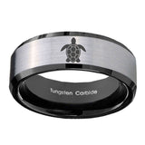 5, 8mm Sea Turtle Beveled Edge Black Silver Tungsten Carbide Men's Rings