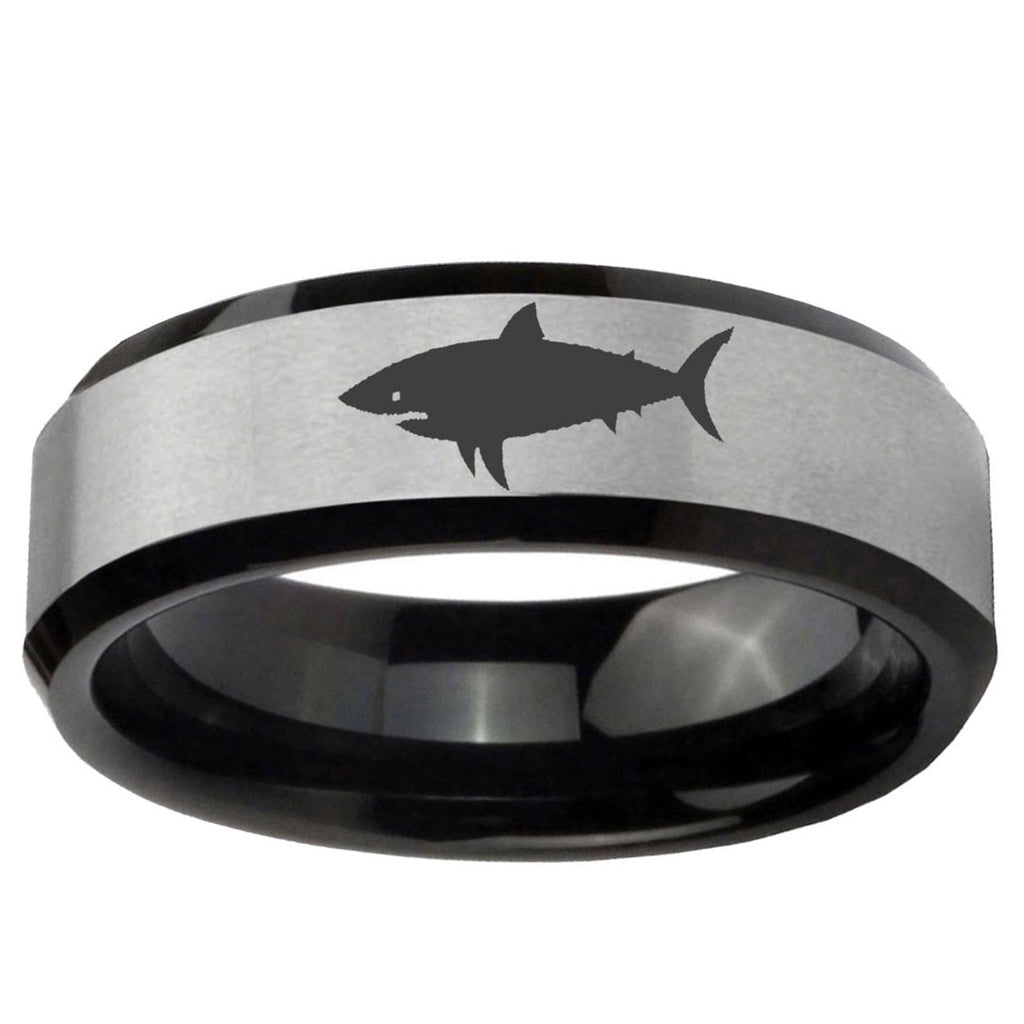 5mm Shark Two-Tone Beveled Gray Black Tungsten Wedding Ring