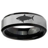 5, 8mm Shark Beveled Brush Black 2 Tone Tungsten Ring
