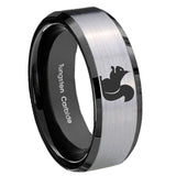10mm-Squirrel-Beveled-Brushed-Silver-Black-Tungsten-Custom-Mens-Ring
