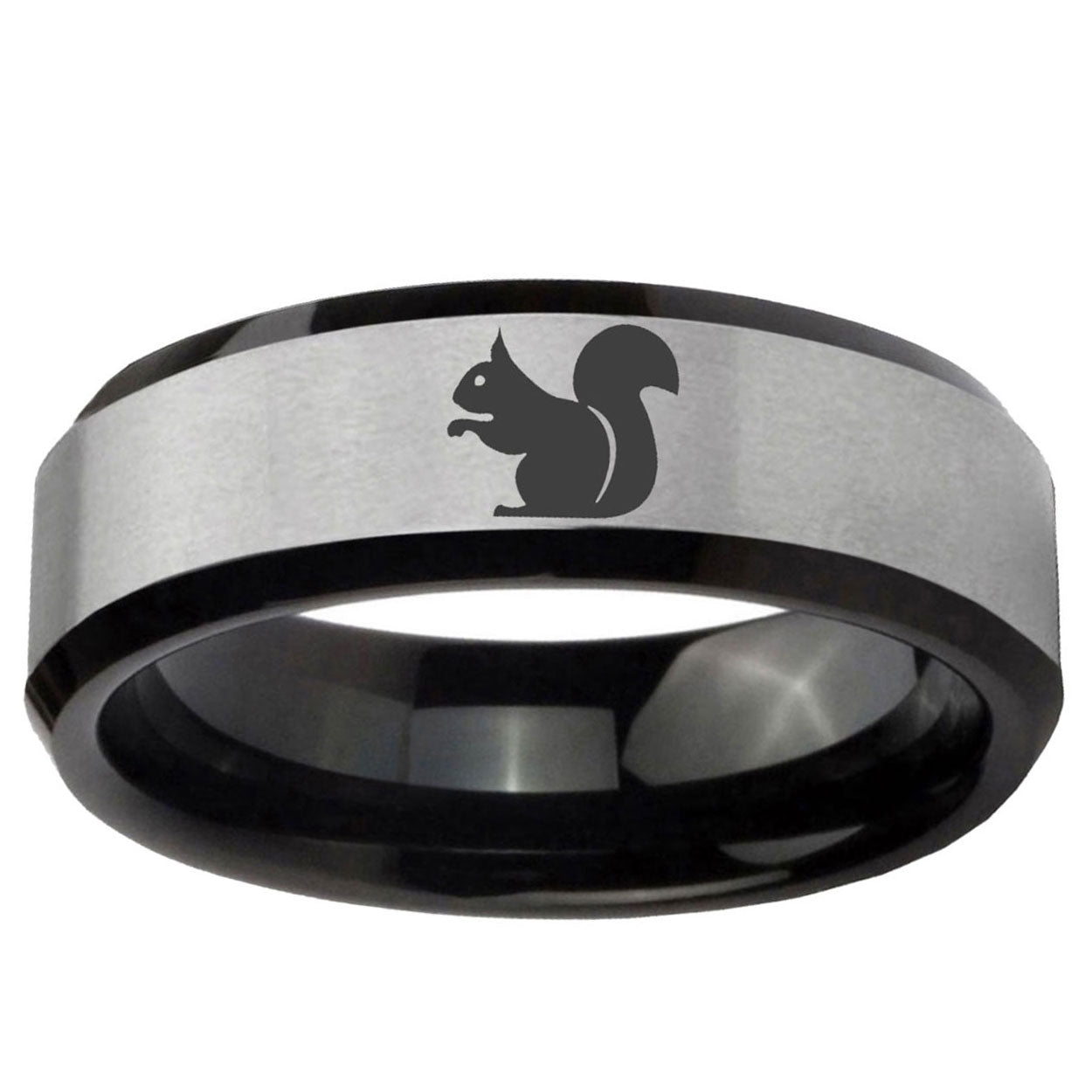5mm Squirrel Two-Tone Beveled Gray Black Tungsten Wedding Ring