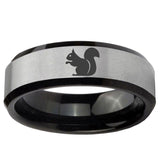 5, 8mm Squirrel Beveled Brush Black 2 Tone Tungsten Ring