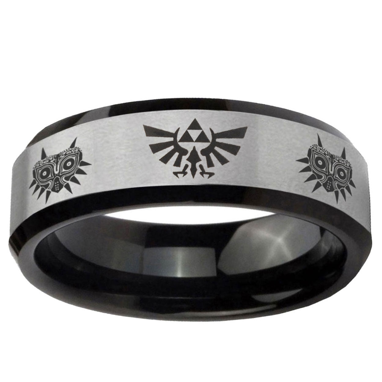 5mm Zelda Majora's Mask Two-Tone Beveled Gray Black Tungsten Wedding Ring
