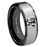 10mm-Hatchet-Woman-Beveled-Brushed-Silver-Black-Tungsten-Custom-Mens-Ring