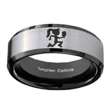 10mm-Hatchet-Woman-Beveled-Brushed-Silver-Black-Tungsten-Custom-Mens-Ring