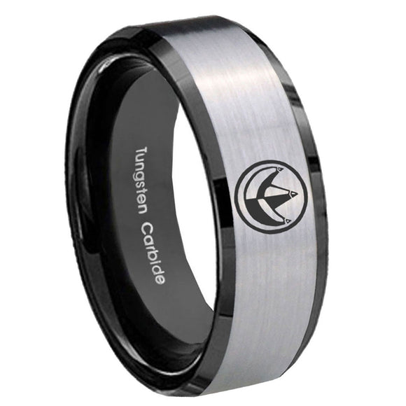 10mm-Green-Ranger-Power-Beveled-Brushed-Silver-Black-Tungsten-Custom-Mens-Ring