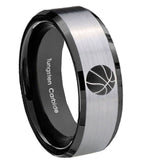 10mm-Basketball-Beveled-Brushed-Silver-Black-Tungsten-Wedding-Engraving-Ring