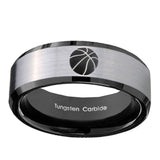 10mm-Basketball-Beveled-Brushed-Silver-Black-Tungsten-Wedding-Engraving-Ring