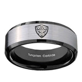 10mm-Zelda-Hylian-Shield-Beveled-Brushed-Silver-Black-Tungsten-Men's-Band-Ring