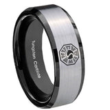 10mm-Lost-Dharma-Beveled-Edges-Brushed-Silver-Black-Tungsten-Mens-Bands-Ring