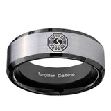 10mm-Lost-Dharma-Beveled-Edges-Brushed-Silver-Black-Tungsten-Mens-Bands-Ring