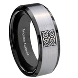 10mm-Celtic-Design-Beveled-Edges-Brushed-Silver-Black-Tungsten-Men's-Bands-Ring