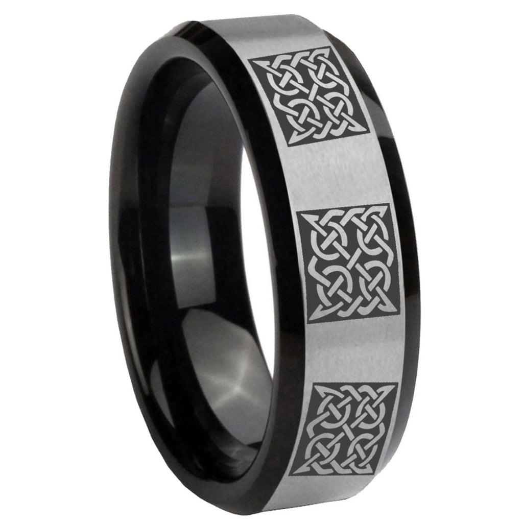 10mm Multiple Crosses Beveled Edges Brushed Silver Black Tungsten Promise Ring
