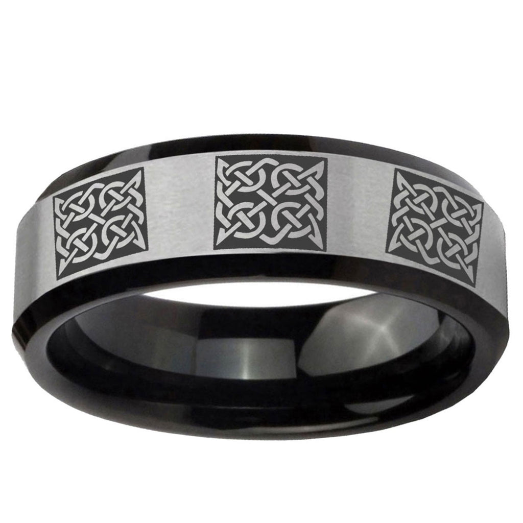 5mm Multiple Celtic Two-Tone Beveled Gray Black Tungsten Wedding Ring