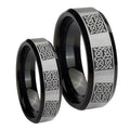 Multiple Celtic Beveled Brush Black 2 Tone Tungsten Couple Wedding Rings