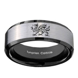 10mm-Dragon-Beveled-Edges-Brushed-Silver-Black-Tungsten-Carbide-Men's-Band-Ring