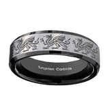 10mm-Multiple-Dragon-Beveled-Brushed-Silver-Black-Tungsten-Mens-Bands-Ring