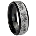 10mm Multiple Dragon Beveled Brushed Silver Black Tungsten Mens Bands Ring