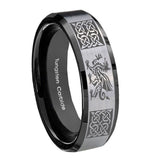 10mm-Multiple-Dragon-Celtic-Beveled-Brushed-Silver-Black-Tungsten-Bands-Ring