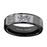 10mm-Multiple-Dragon-Celtic-Beveled-Brushed-Silver-Black-Tungsten-Bands-Ring