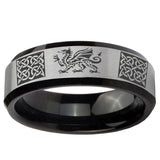 5, 8mm Multiple Dragon Celtic Beveled Brush Black 2 ToneTungsten Ring
