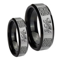 Multiple Dragon Celtic Beveled Brush Black 2 Tone Tungsten Wedding Band Set