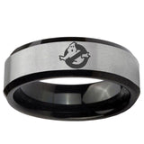 5, 8mm Ghostbusters Beveled Brush Black 2 Tone Tungsten Ring