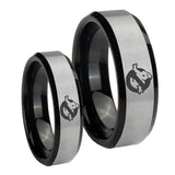 His Hers Ghostbusters Beveled Brush Black 2 Tone Tungsten Men's Ring Set