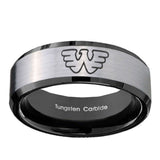10mm-Waylon-Jennings-Beveled-Edges-Brushed-Silver-Black-Tungsten-Engraved-Ring