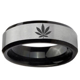 10mm Marijuana Leaf Beveled Brushed Silver Black Tungsten Custom Ring for Men