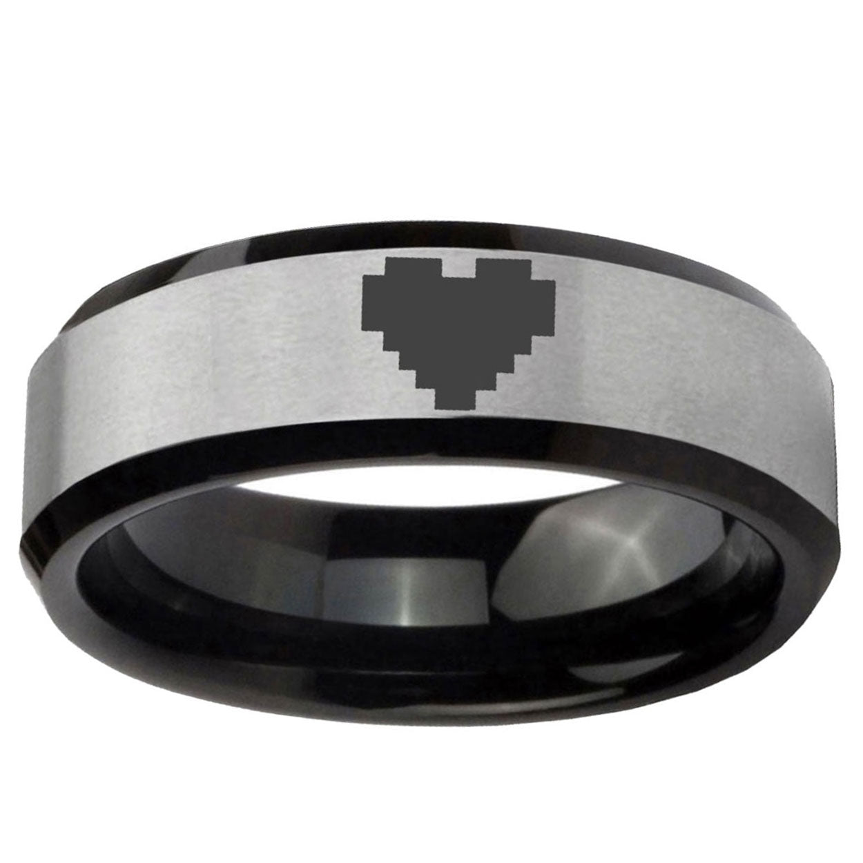 5mm Zelda Heart Two-Tone Beveled Gray Black Tungsten Wedding Ring