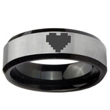 5, 8mm Silver Black Bevel Edges Zelda Heart Tungsten 2 Tone Laser Engraved Ring