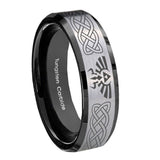10mm-Celtic-Zelda-Beveled-Edges-Brushed-Silver-Black-Tungsten-Men's-Ring