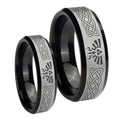 Celtic Zelda Beveled Brush Black 2 Tone Tungsten Bridal Set Rings