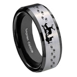 10mm-Deer-Hunting-Beveled-Brushed-Silver-Black-Tungsten-Custom-Mens-Ring