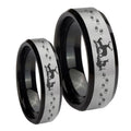 Deer Hunting Beveled Brush Black 2 Tone Tungsten His Hers Ring Set